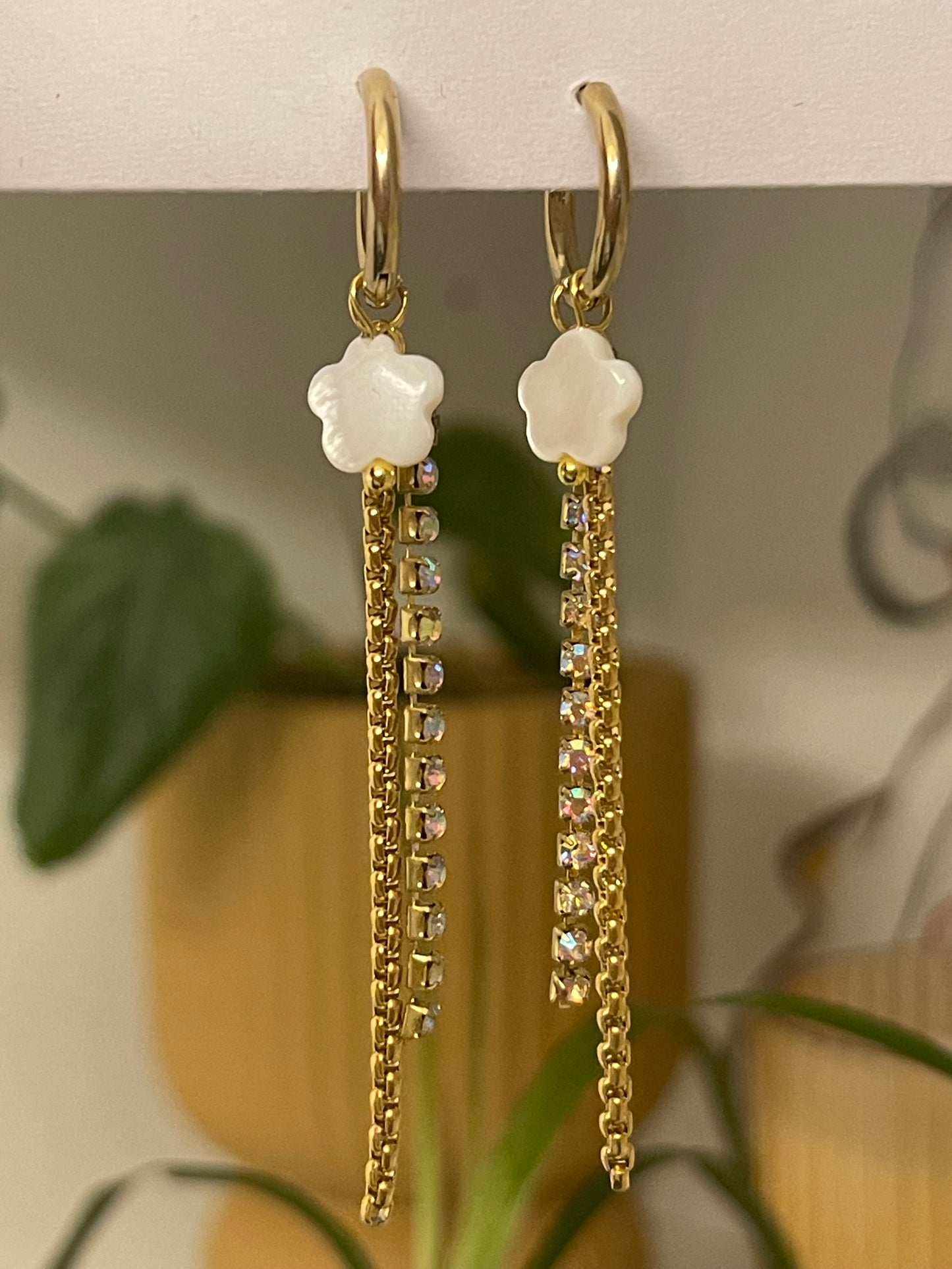Sparkle white earrings ❥